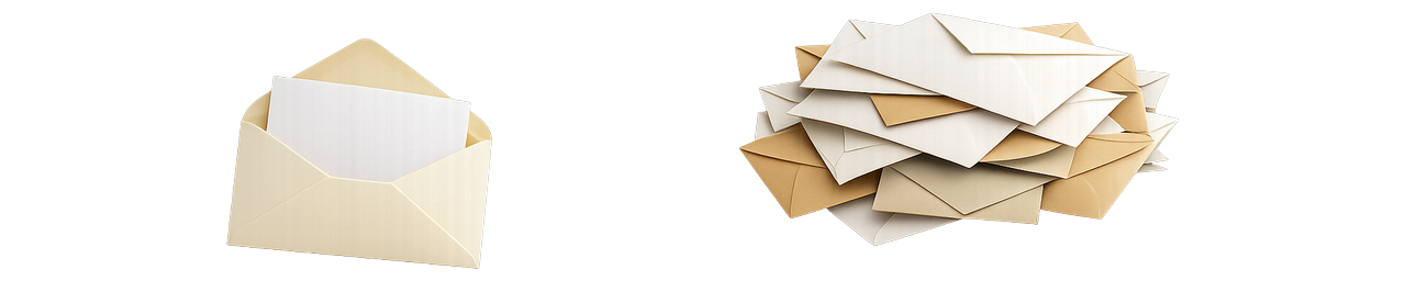 One open envelope beside a pile of envelopes